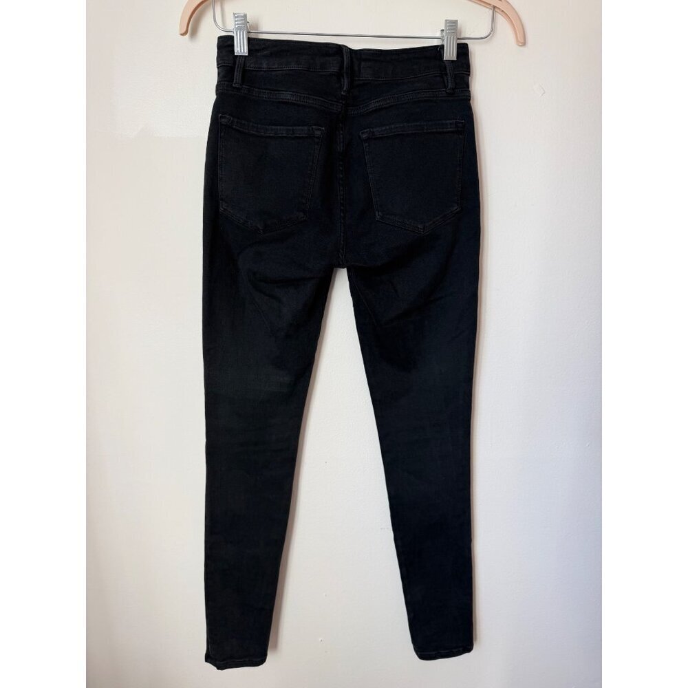 Frame Le One Skinny Black Organic Cotton Blend High-Waist Stretch Jeans Size 1 - Picture 2 of 6